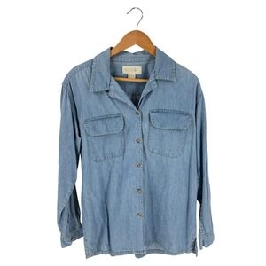 Vintage 90s Basic Equipment Denim Button Down Shirt Light Wash Medium Western